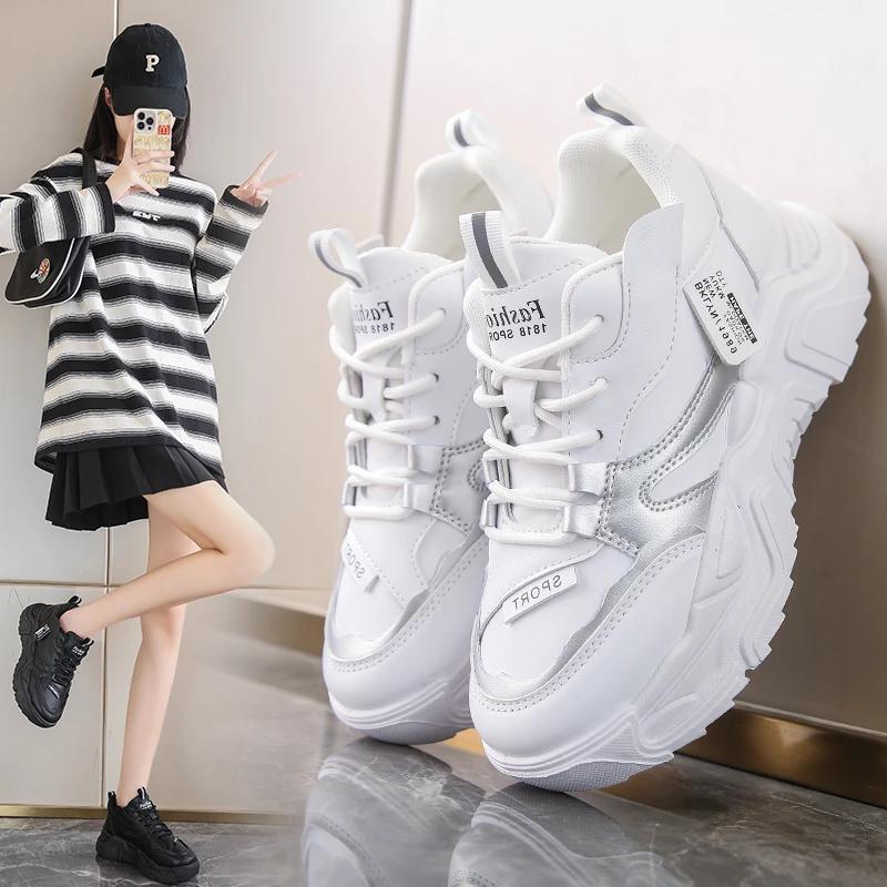 Модные женские туфли на толстой подошве для папы 2024 года, новые легкие повседневные спортивные туфли на осень и зиму для женщин. Теннисные туфли для женщин.