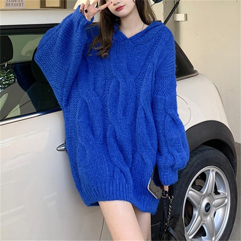 Пуловер Женская свободная верхняя одежда Весенняя одежда Новый женский свитер с капюшоном на шнуровке с длинным рукавом