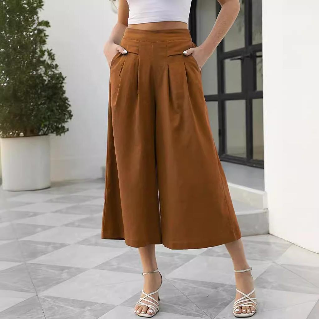 Женские юбки, брюки, хлопковые, с эластичной резинкой на талии, широкие укороченные брюки, повседневные брюки с карманами, свободные женские брюки