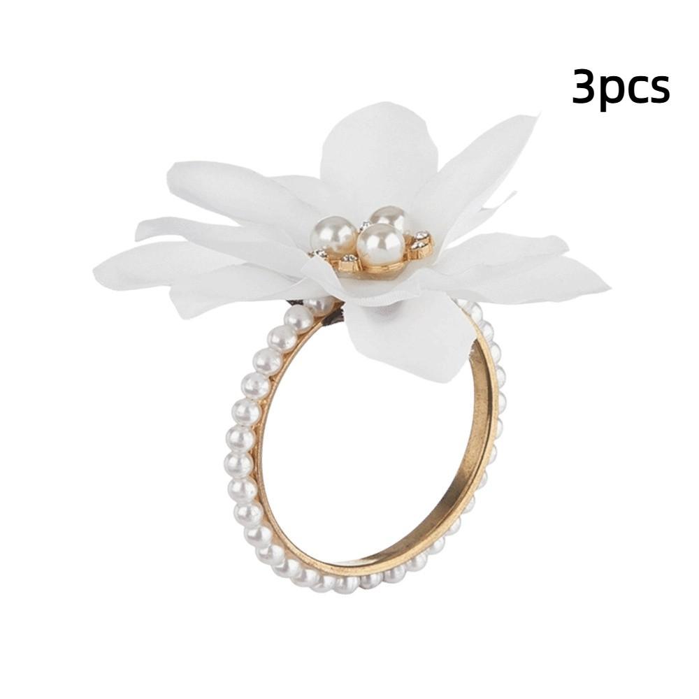 3pcs White Napkin Rings Silk Flower Napkin Buckles Vintage Napkin Holders  Dinner Table Decoration