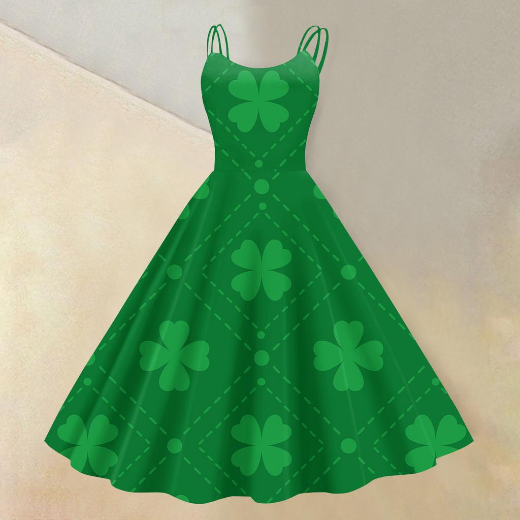 Women's St. Patrick's Day Print Sexy Off-Shoulder Punk Retro Dress