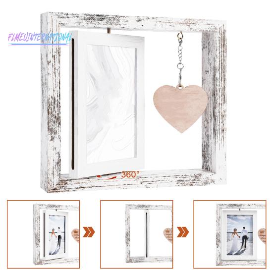Двусторонняя фоторамка с подвеской в ​​виде сердца — гладкий край, без заусенцев, вращающаяся на 360 градусов деревянная рамка для фотографий