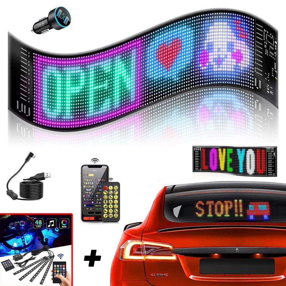 LED Matrix Pixel Panel Bluetooth APP USB 5V RGB Pattern Graffiti Scroll Text Animation Car Logo 4 PCS LED Light Bar Car Interior