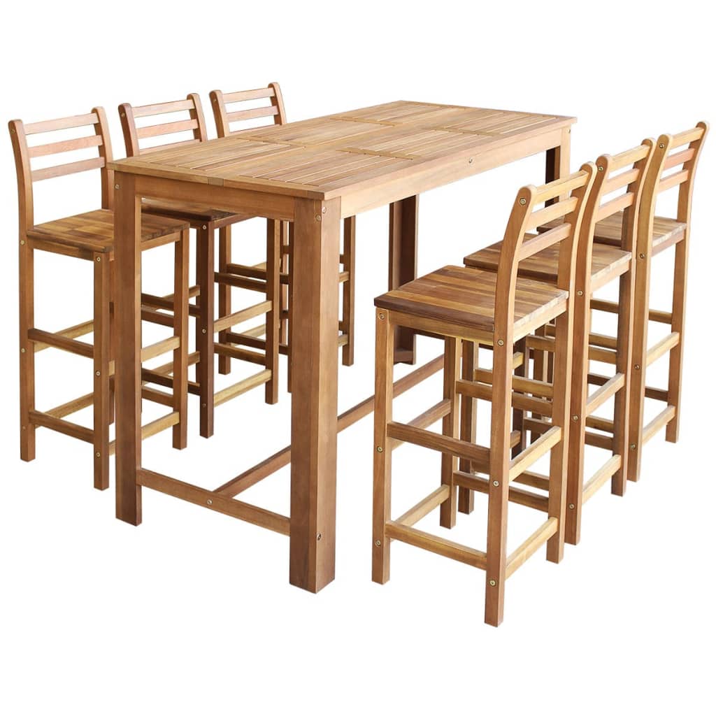 Bar Table and Chair Set 7 Piece Solid Acacia Wood