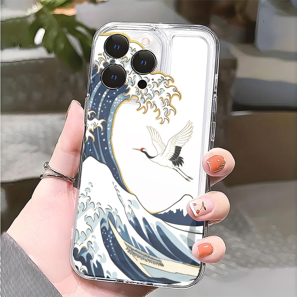 Crane Flying Over Great Wave Transparent soft TPU Phone Case for Xiaomi Redmi Note 15 14 13 12 11 10 9 Pro Plus 4G 5G Soft Cover