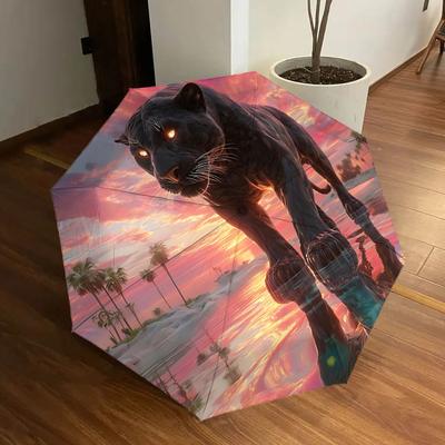 1pc Black Panther Statue Automatic Open/Close Umbrella, Folding Compact Umbrella with Lightweight Design for Women/Men Yy251011056
