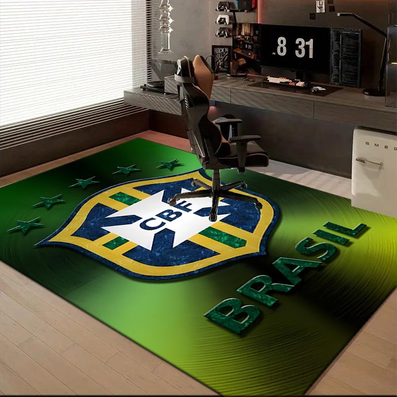 Brazilian Football Emblem Printed Office Carpet Chair Cushion Entryway Rug, Rugs for Living Room, Bedroom Christmas gifts