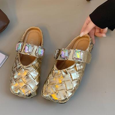 Модные весенние новые шлепанцы Баотоу с квадратным носком, мелким вырезом, плетеные с блестками, на мягкой подошве, противоскользящие, износостойкие, плоские туфли