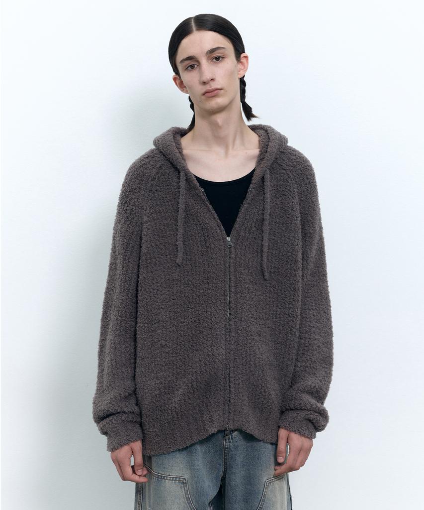 INSILENCE Cozy Soft Hooded Zip-Up Knit Ash Brown