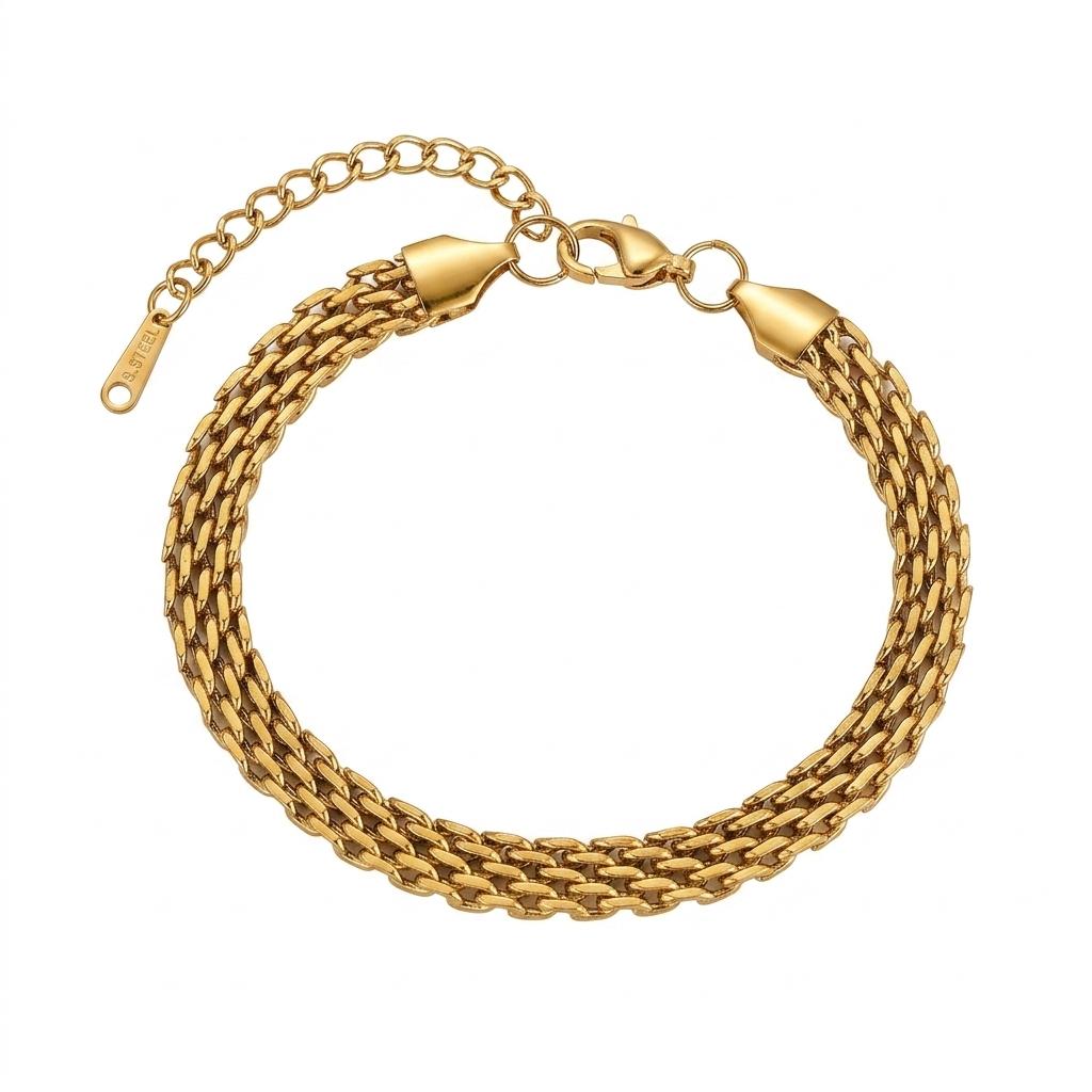 18K Gold Plated Stainless Steel Braided Bracelet Unisex Lightweight Luxury Style for Business and Casual Occasions
