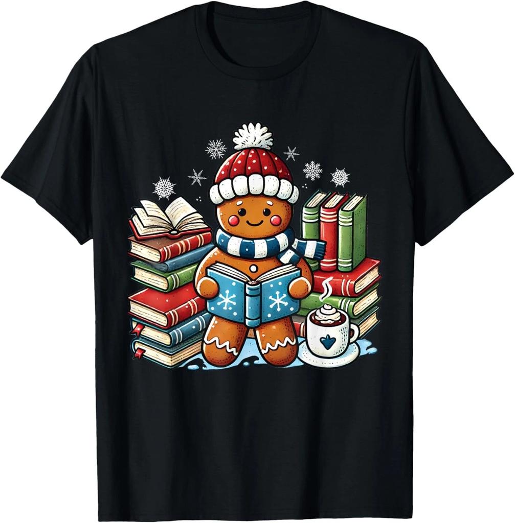 Gingerbread Reading Book Lovers Christmas Bookworm Librarian T- Shirt