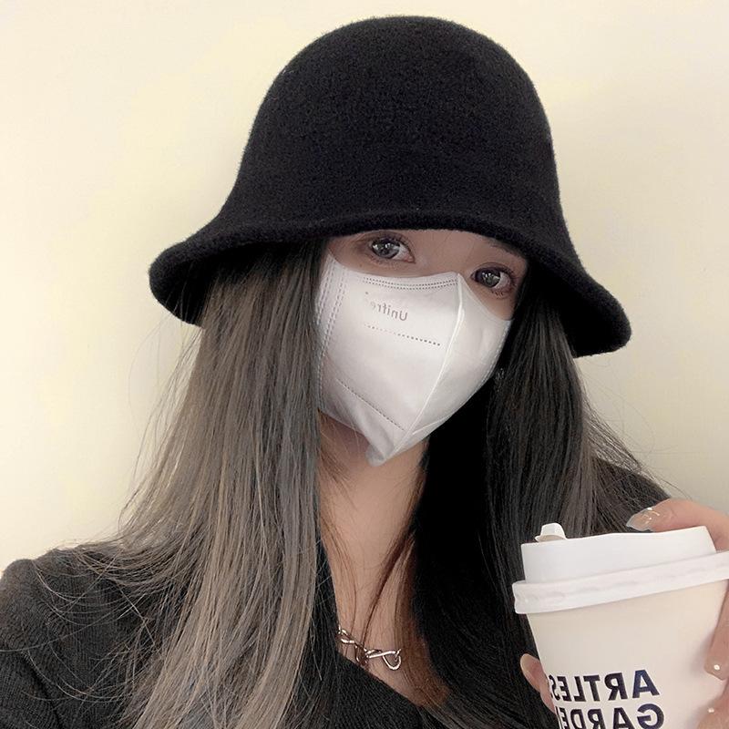 Маленькое лицо, черная рыбацкая шляпа, детская осенне-зимняя универсальная защитная повязка для лица, панама с короткими полями, теплая шерстяная шапка-ушанка
