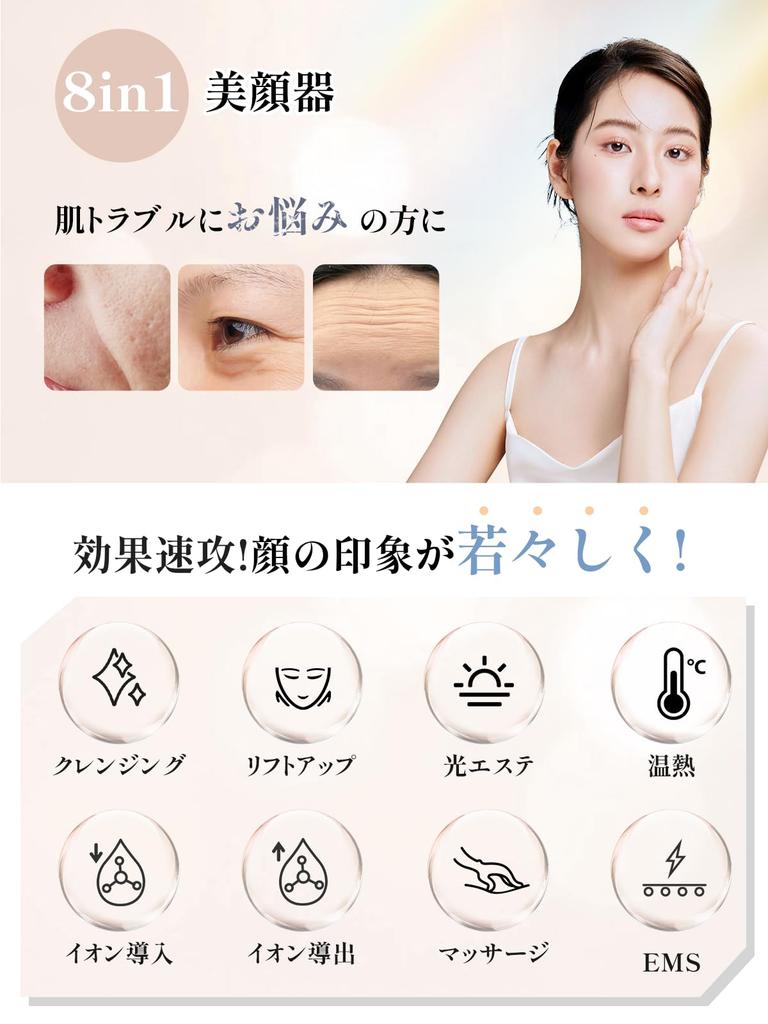 Kiboer Facial Beauty Facial Gua Beauty 3 White Device, 8-in-1, EMS, Roller, Sha, Electric, Warm, Iontophoresis, Light, Vibration, Appliance, Modes,