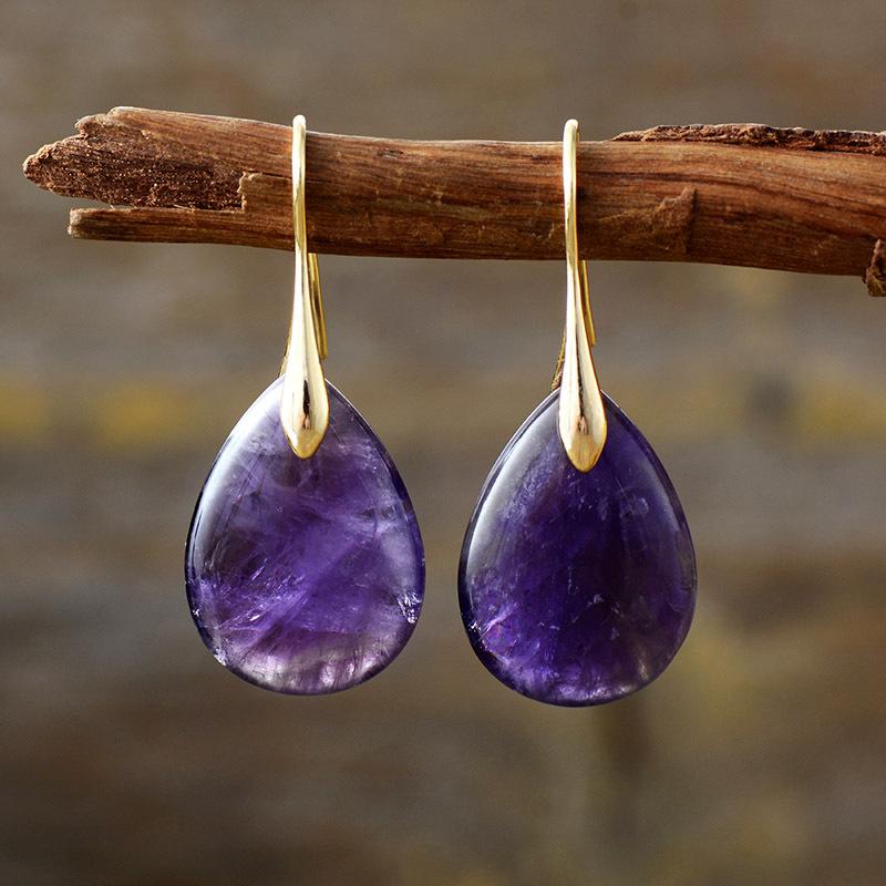 Luxury New Simple High Quality Natural Stone Crystal Amethyst Pendant Earrings Earrings European and American Popular Jewelry Jewelry