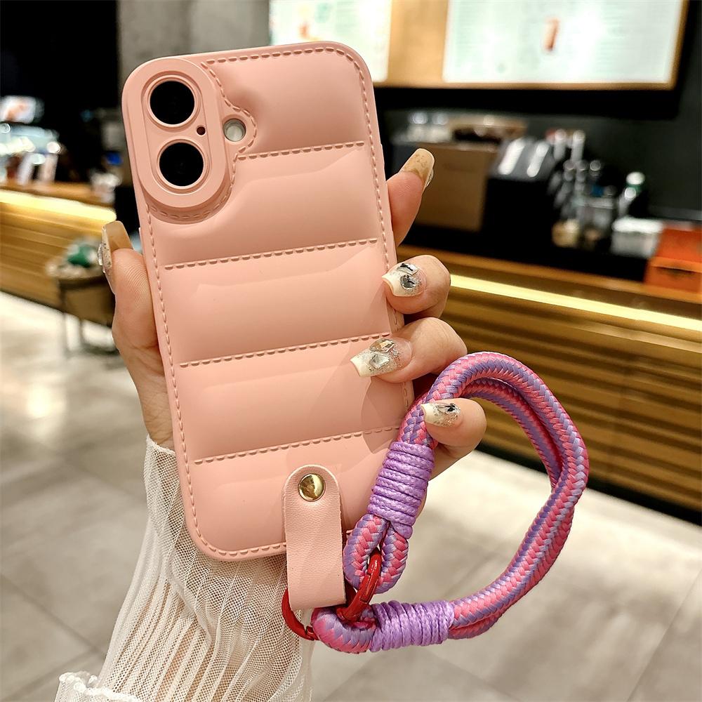 Пуховая куртка Ручной ремешок на запястье Чехол для For Iphone 16 1 14 13 Pro Max 12 11 X Xr Xs 7 8 Plus SE Шнурок Однотонный Мягкий чехол