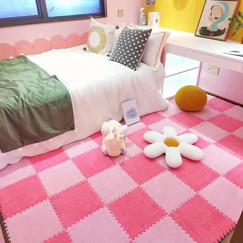 20 Pcs Plush Foam Interlocking Carpet Tiles Soft Shaggy Fluffy Floor Area Rugs Colorful Floor Protective Mats for Kids Room