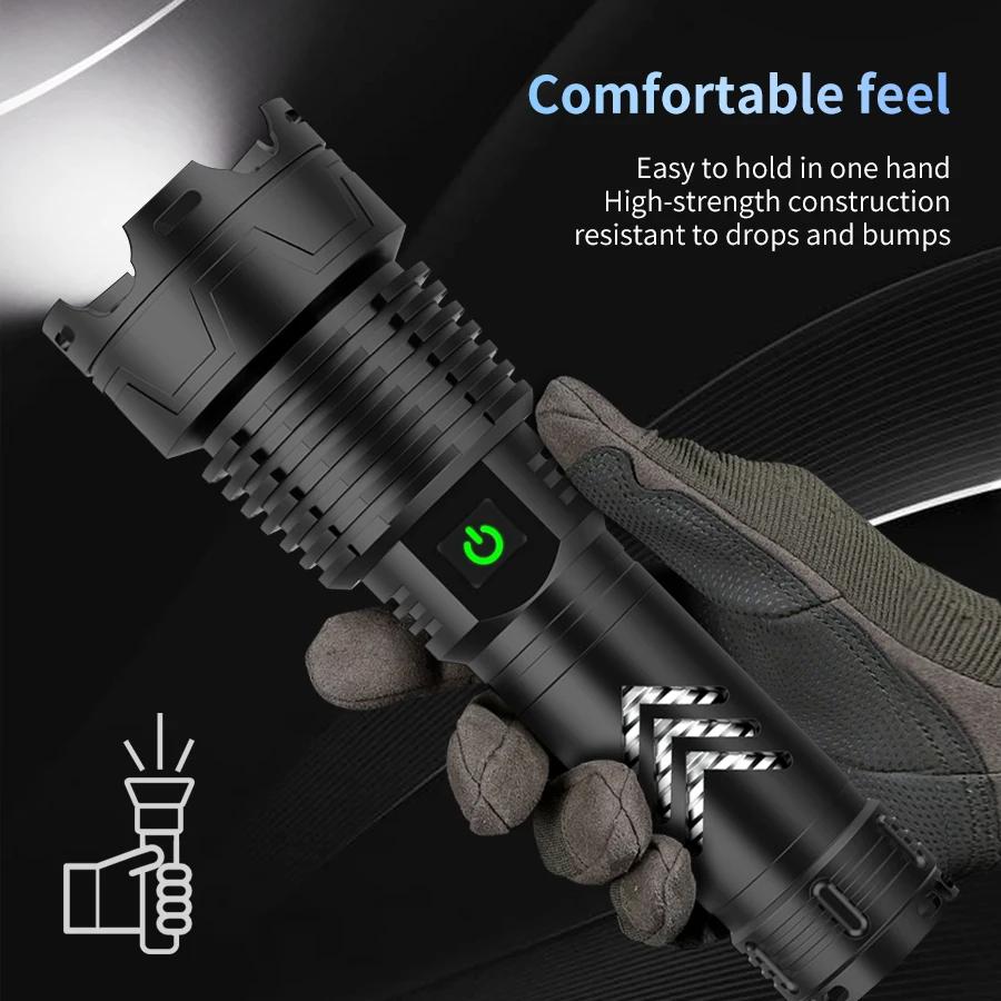 1PC Strong Light Flashlight Zoom Rechargeable Flashlight High Brightness Intelligent Built-in Large Lithium Battery Durable