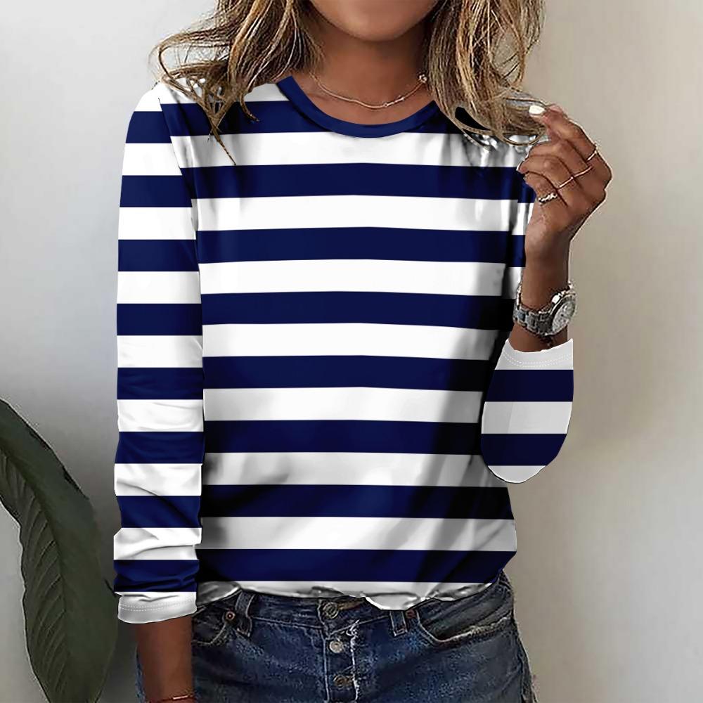 Summer New Fashion Women's Casual Long-sleeved Printed T-shirt Top