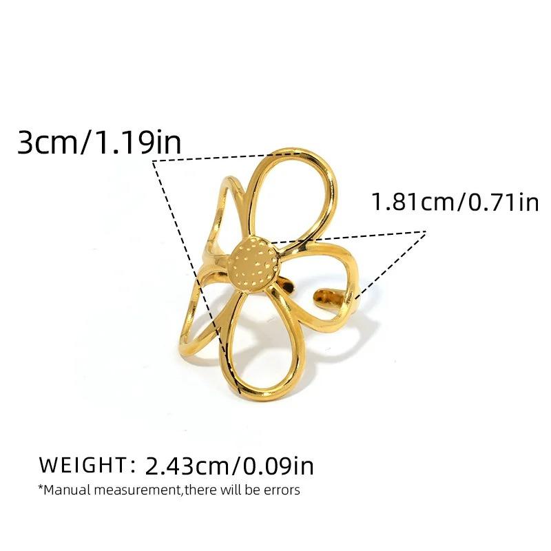 Stainless Steel Hollow Daisy Flower Rings for Women Simple Gold Copper Color Open Ring Anti Allergic Rust Proof Stylish Zircon