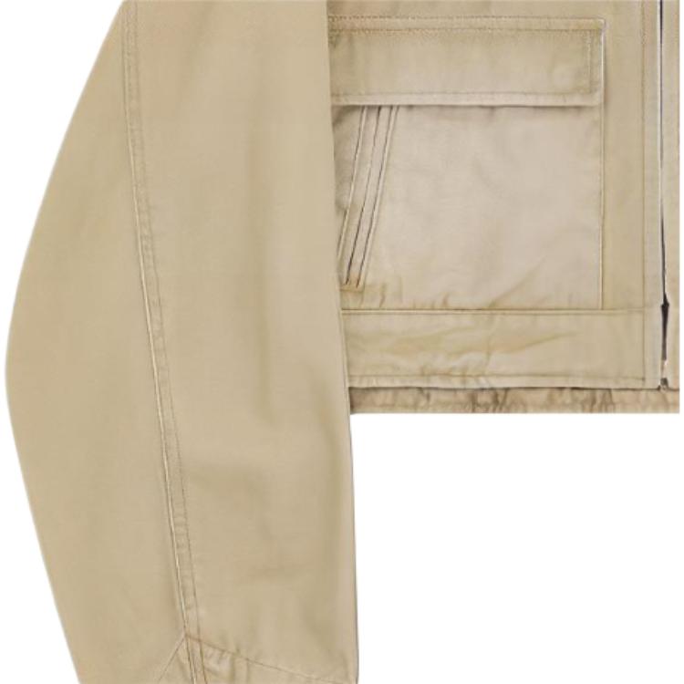 We11done Ss24 Logo Wash Distressed Color Block Double Pocket Long Sleeve Zip Short Denim Jacket Women jackets Beige WD-DJ0-24-309-W-BG