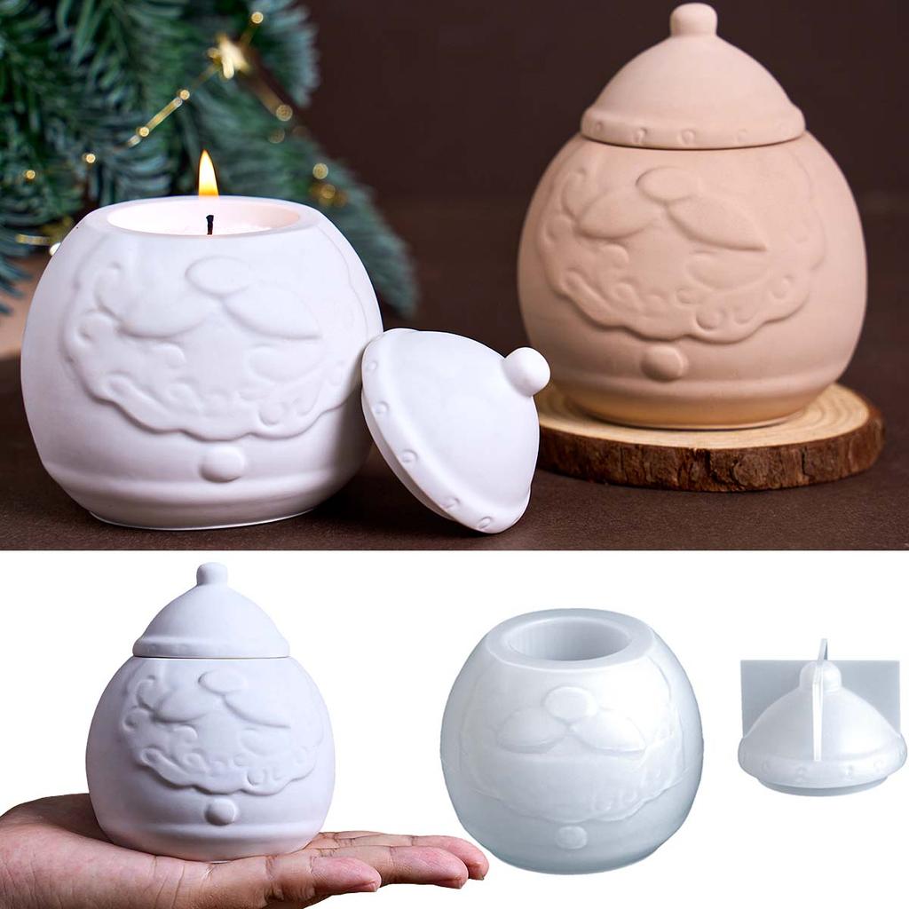 3D Банка для свечи в виде Санта-Клауса Силиконовая форма DIY с крышкой Коробка для хранения Формы для литья Гипс Смола Изготовление поделок Рождественское украшение