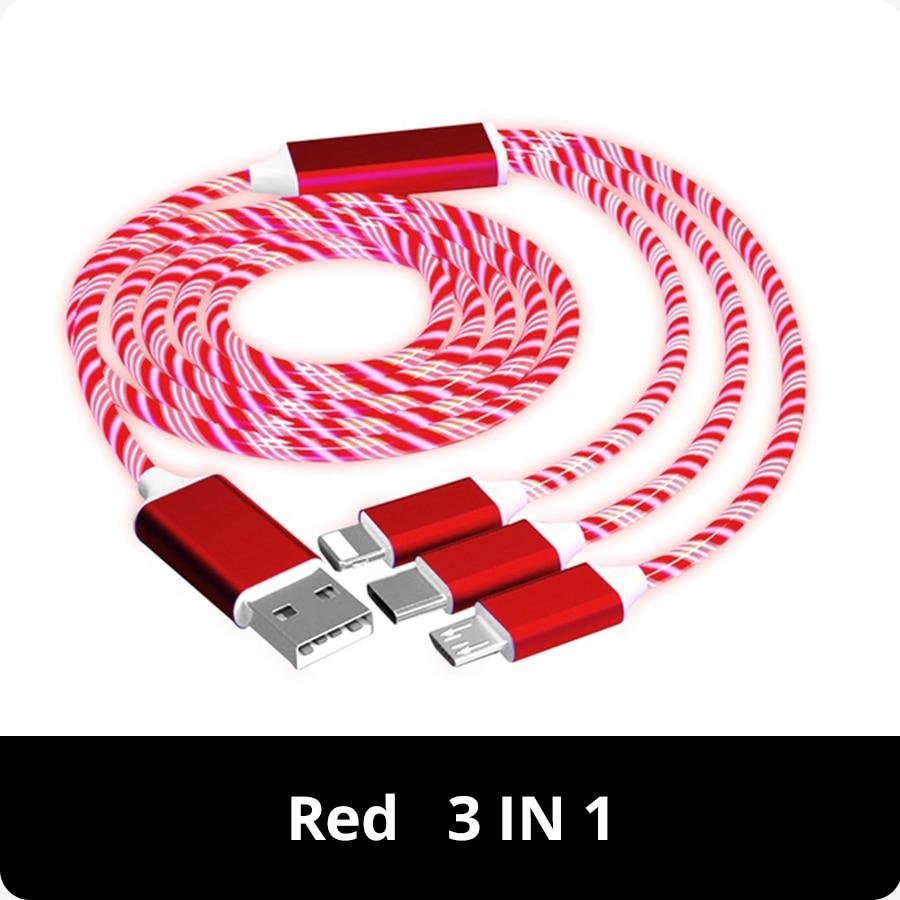Светящийся светодиодный светильник 3 в 1, кабель Micro USB Type C для быстрой зарядки 3A для iPhone, Samsung, Xiaomi, Redmi, зарядное устройство для телефона, USB-кабель