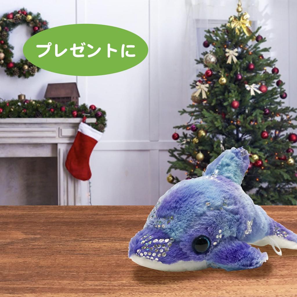 [Sparkling Dolphin] Dolphin Stuffed Toy, Figurine, Mascot, Cushion, Sparkly, Cute, Fluffy, Gift (Small Size, Blue)