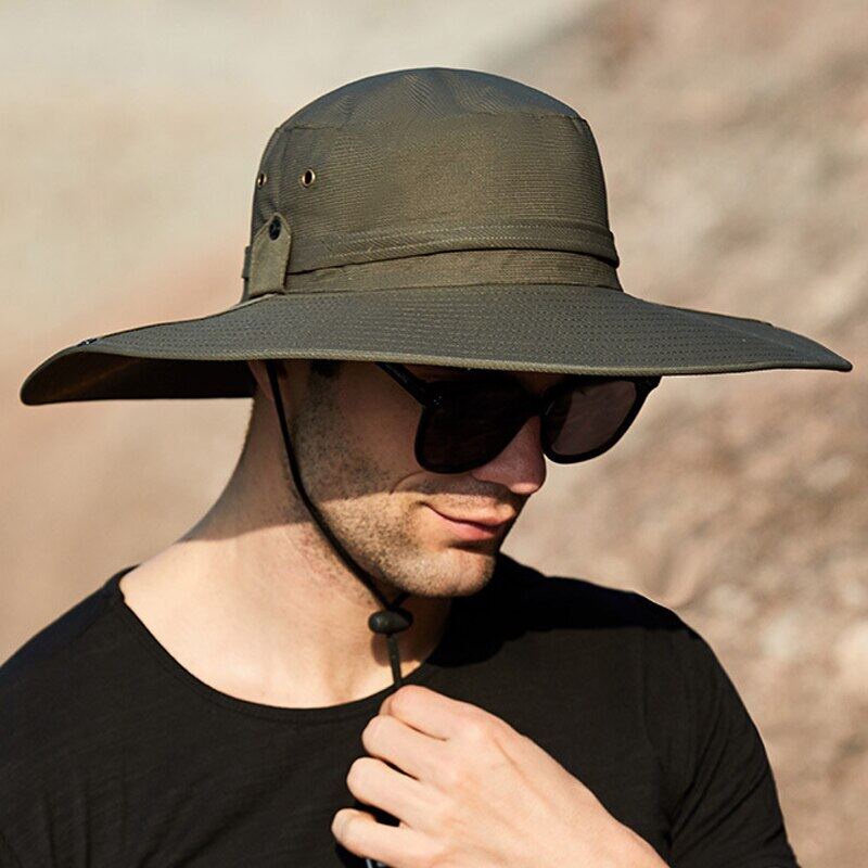 OLIKEI 12 см мужская шляпа от солнца с большими полями модная рыбацкая шляпа летняя анти-УФ-ведро шляпа уличная походная шляпа водонепроницаемая быстросохнущая ковбойская шляпа