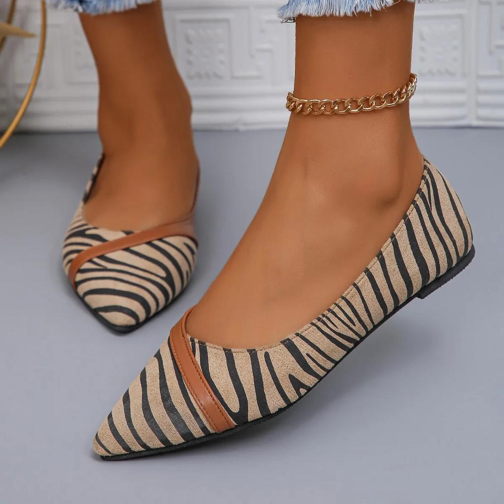 2024 модные новые женские туфли на плоской подошве в коричневую полоску с неглубоким острым носком для женщин, дизайнерские повседневные туфли на плоской подошве Zapatos De Mujer
