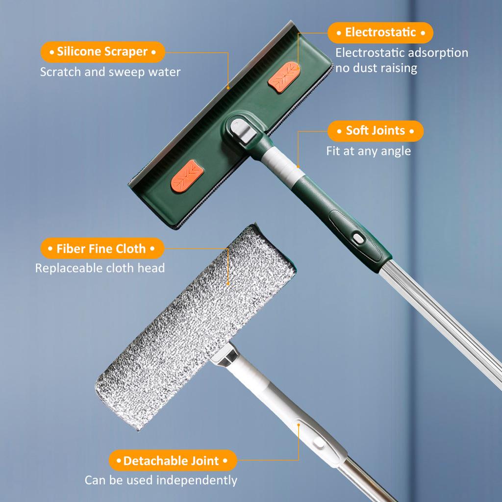 Window Squeegee Multi-function Window Cleaner Tool with 57/89inch Extension Flexible Window Pole Detachable Microfiber Scrubber