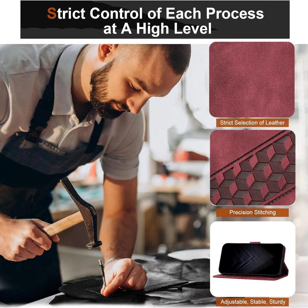 For iPhone 15 Pro Max Leather Case 7-Shaped Pattern Wallet Stand Shockproof Phone Cover