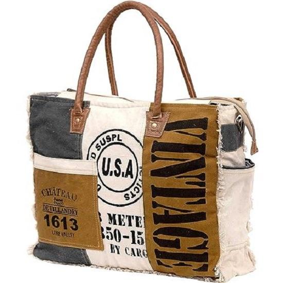 Сумки SEL de MER Переработанная большая сумка через плечо из переработанного холста и большая сумка из воловьей кожи, женская сумка-сумка из переработанного холста и воловьей кожи