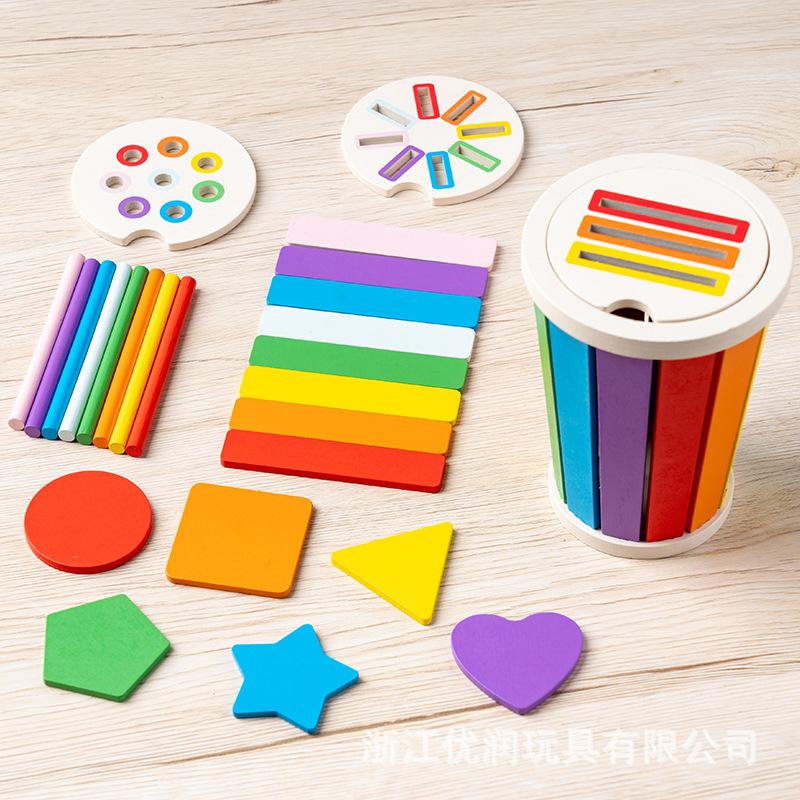 Wooden Color Classification Children's Color Game Barrel Teaching Aids Children's Training Science Education Educational Educational Wooden Toys