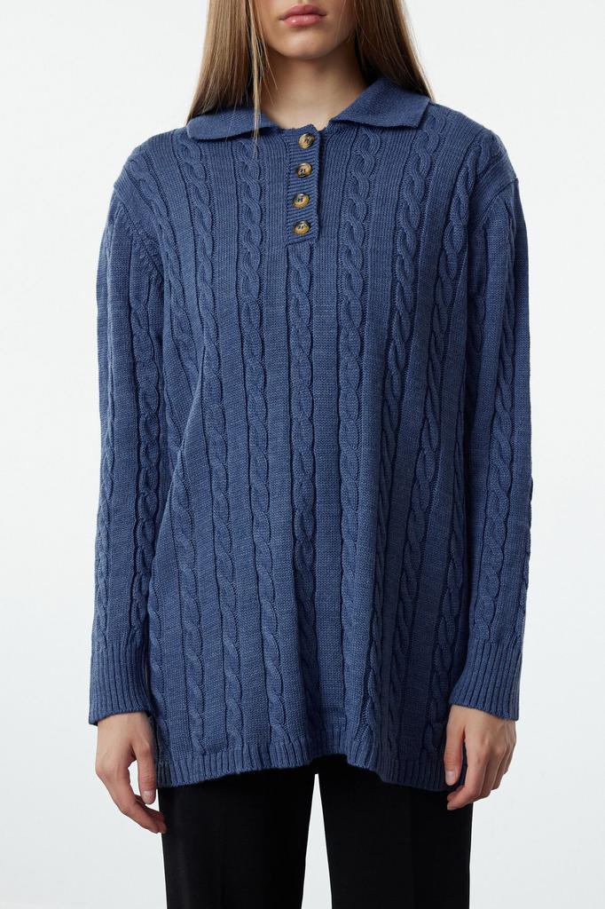 Женская мода стильный свитер хиджаб синий волосы плетеный трикотаж свитер