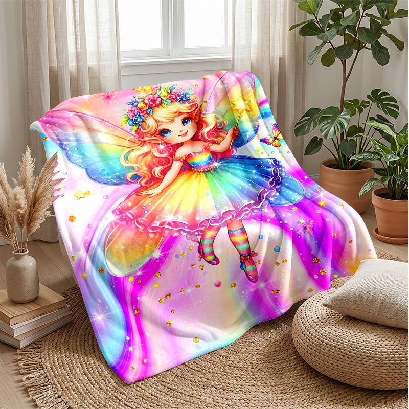 Rainbow Fairy with Colorful Hair Theme blanket Lightweight Warm Flannel Blanket Decorative Throw Blanket for Home Decoration
