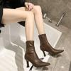 Autumn Sexy Women Ankle Boots Thin High Heel Fashion Pointed Toe Zip Winter Shoes  Soft Leather Short Booties Black Beige