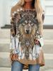 Autumn and Winter European and American Casual Hot Style Round Neck Long Sleeve Animal Wolf Head Print Women's Long Top