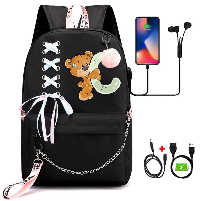 Рюкзак с принтом «Маленький медведь», 26 английских букв, детский рюкзак для школы для мальчиков и девочек, сумка для книг с героями мультфильмов, кавайная школьная сумка для школьников