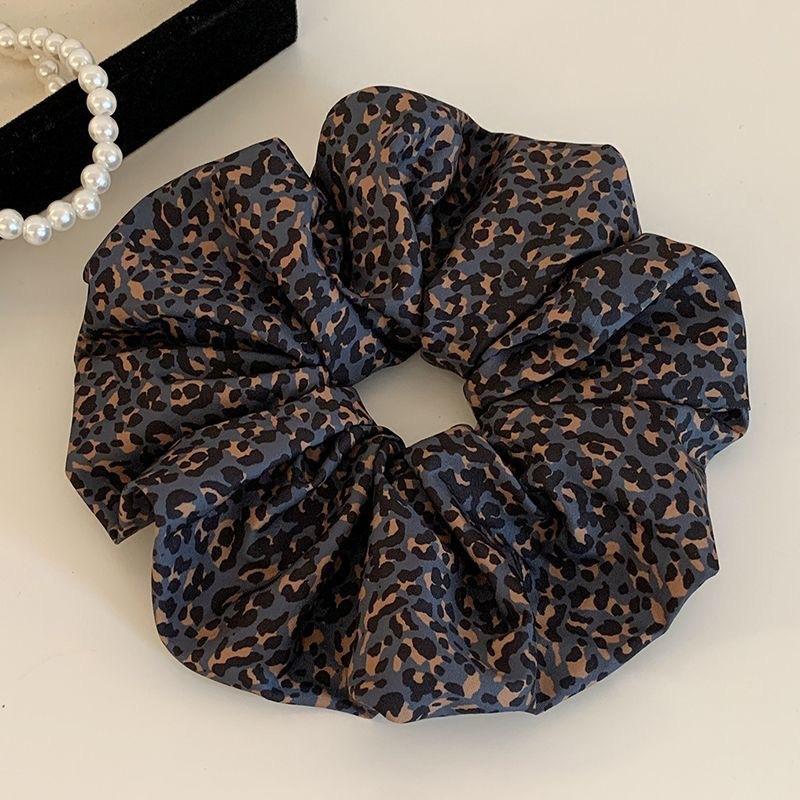 Soft High Elastic Large Hair Scrunchie Retro Blue Leopard Print Decorative Hair Band Hair Tie Accessories For Women Daily Party