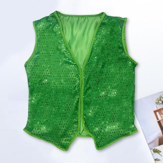 Irish St. Patricks Day Vest Sequin Waistcoat V Neck Sleeveless Unisex Party Holiday Performance Festival Wear Matching Shirts T-Shirts Vest