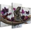 Three Piece Picture Canvas Print Buddha Zen Flowers Purple
