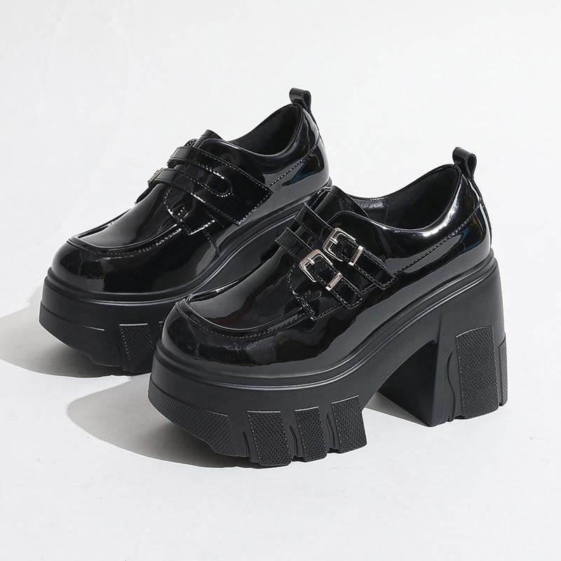 Spring New Coarse Heel Shoes Women Round Head Deep Mouth Metal Buckle Waterproof Platform Anti-slip Wear-resistant High Heels