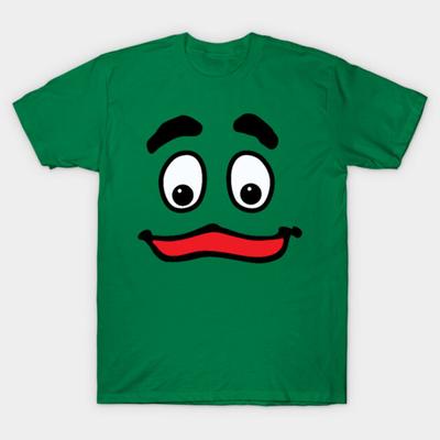 Unisex Green Happy Face T Shirt Minimalist Black Red Eyes And Mouth Design Tee For Cute And Cas