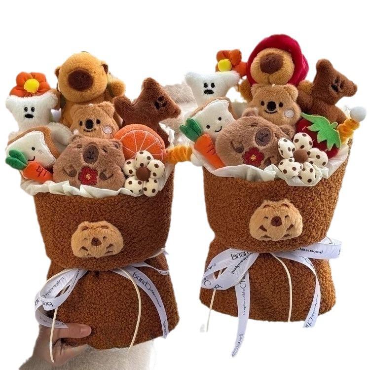 Back-to-School Creative Plush Doll Bouquet - Capybara & Leader Dog Gift for Girlfriend On Qixi Valentine's Day