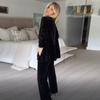 Velvet Diamond Decorated Black Blazer Woman Loose V-neck Suit Coat Fashion Casual Full Sleeve Solid Jacket Commute Spring Autumn