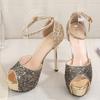 Fashion Bling Bling Thin High Heels Sandals Summer Women Party Shoes Glitter Sequins Peep Toe Cover Heel Sandales Sexy Creepers Platform