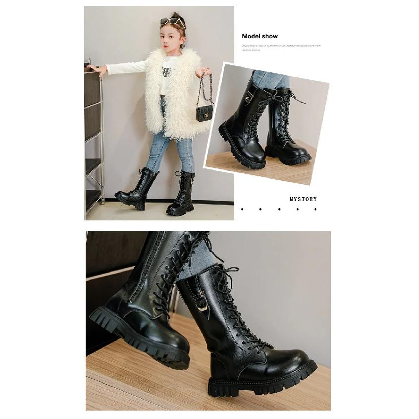 Children Knee Length Boots New 2025 Autumn British Girls Princess Boots Kids Zipper Comfortable Non Slip Buckle Long Boots