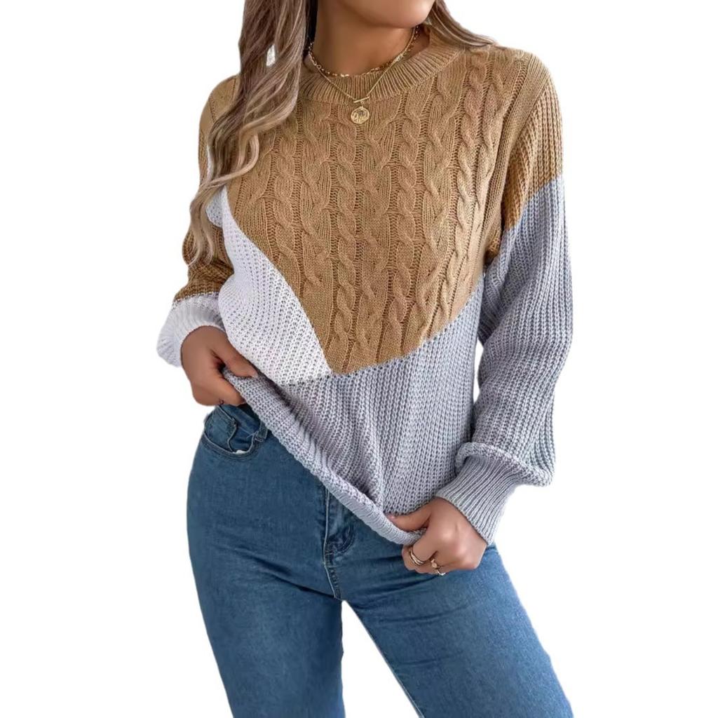Autumn and Winter Women's Casual Flat Knit Crash Twist Knit Long Sleeve Pullover Sweater
