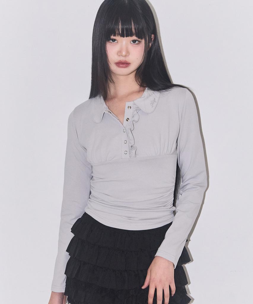 ILLIGO Collared Shirred Top Grey