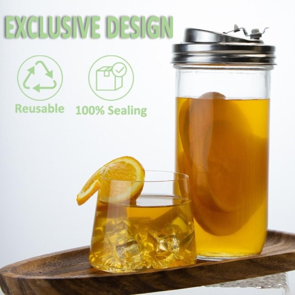 Stainless Steel Mason Jar Drinking Lids With Straw Hole Pour Lids Mason Jar Sip Lids Fruit Juices